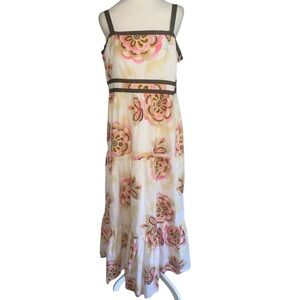 Garnet Hill Women’s Plus Size 14 Retro Floral Print Sleeveless Ruffle Maxi Dress